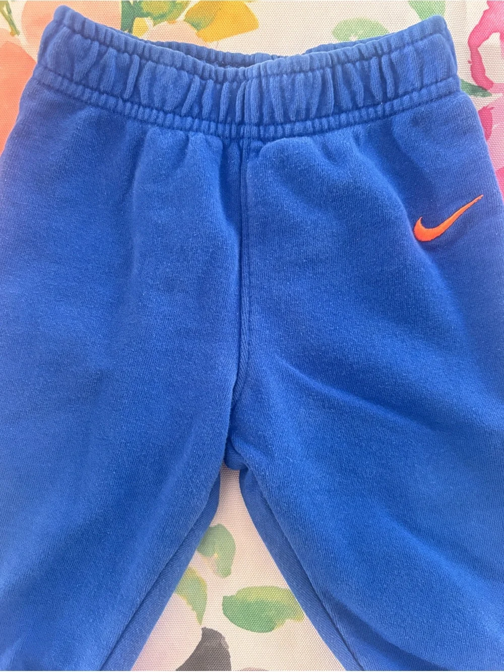 Nike Kids - Boys Blue Fleece Jogger Pants with Orange Swoosh
